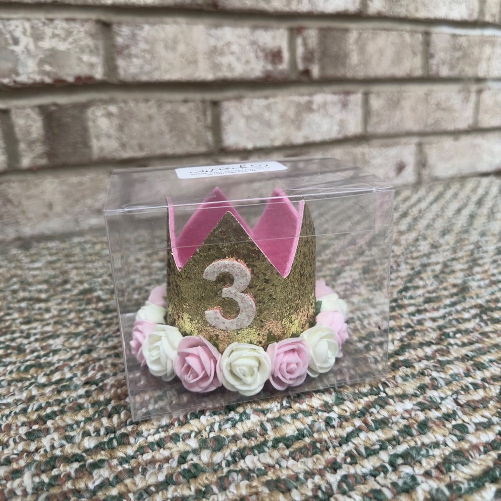NEW Sweet Wink Gold Glitter Flower 3rd Birthday Baby Flower Crown